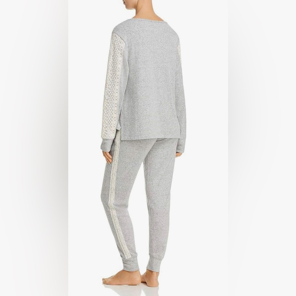 NWOT-Flora Nikrooz Women's Lace Trim Harbor Cozy Pajama Set Charcoal Gray - Picture 2 of 11
